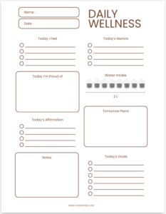 Daily Wellness Checker Printable PDF