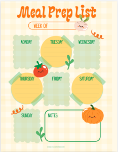 Meal Prep List Printable PDF