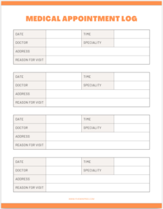 Medical Appointment Log Printable PDF