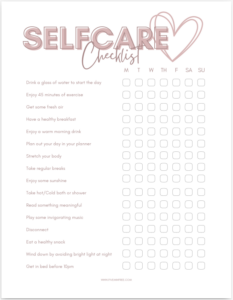Self Care Checklist Printable PDF
